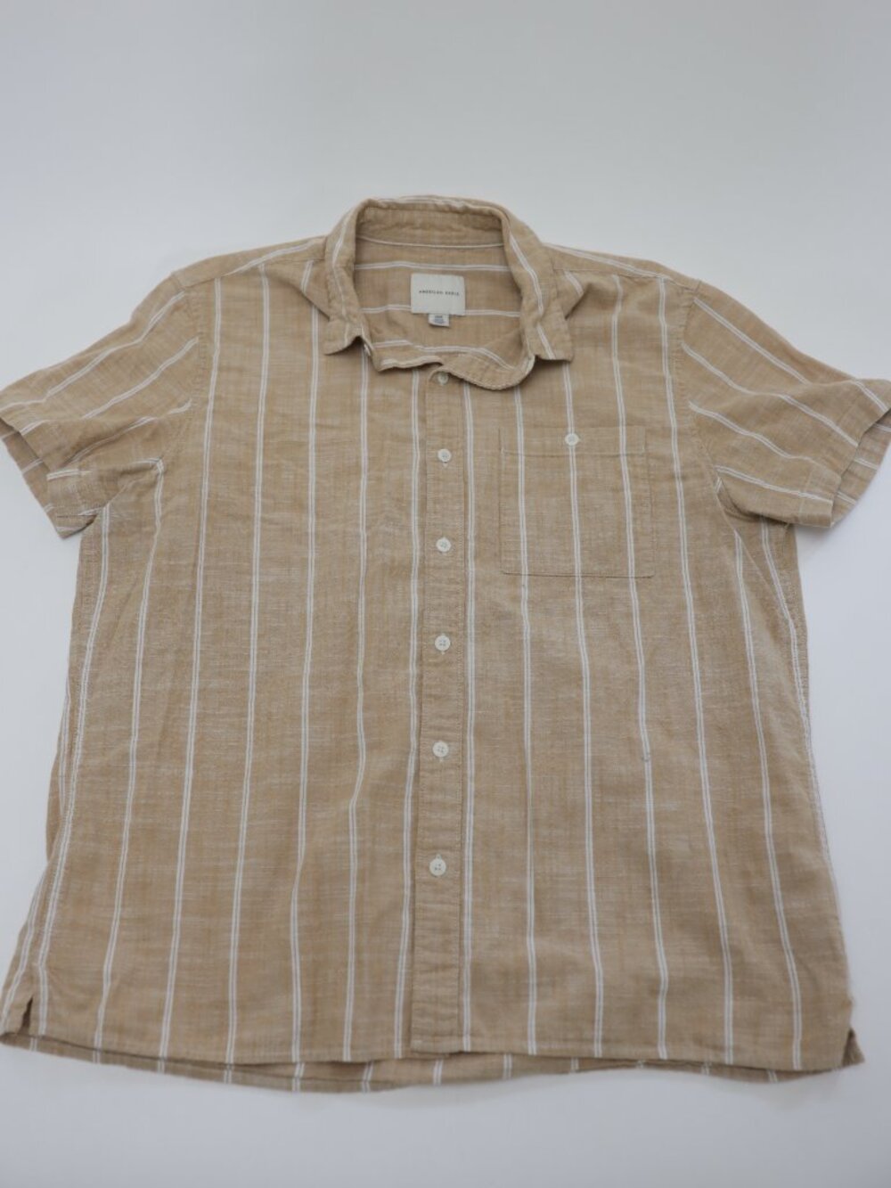 American Eagle Outfitters Tan Short Sleeve Button Down Striped Size Large